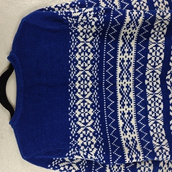 Karen Scott Blue Fair Isle Scoop Neck Long Sleeve Pull Over Chenille Sweater - Picture 9 of 15